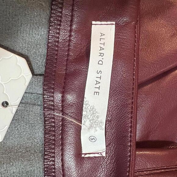 Altar d State | Dark Cherry‎ | Cognac Faux Leather A-Line Skirt | Size Small NWT - Picture 3 of 5